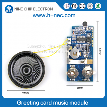 Music greeting card sound chip motion sensor music recorder