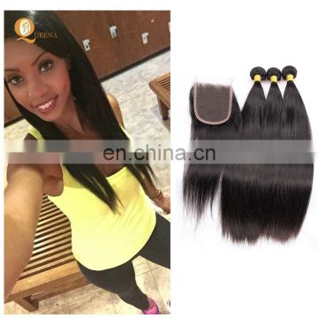 Unprocessed Wholesale Virgin Brazilian Straight Hair Weave Bundles With Closure Brazilian Hair Closure