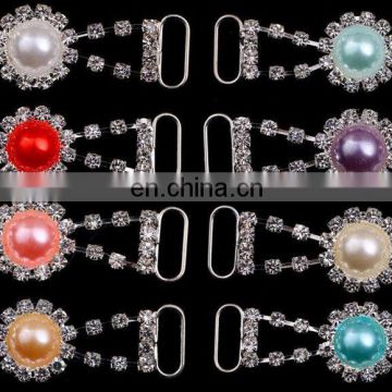 Silver Plated Round Pearl Rhinestone Bikini Connectors