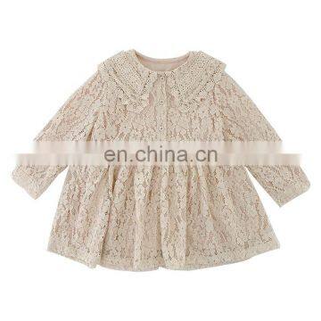 6500 New arrival spring girls dress apricot girl princess long sleeve lace dress