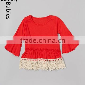 Baby clothes 2016 latest fashion designs red lace trim peasant crop top