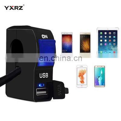 Universal 5V2A Handle Bar Switch Blue Light ON-OFF Button Motorcycle Handlebar Switches With USB Charging
