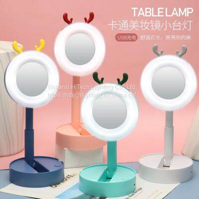 Cartoon Led Makeup Beauty Mirror Light Table Lamp Net Red Dressing Desktop Portable Folding Light Table Lamp