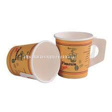 White paper coffee cups with handles disposable hot printed paper cups