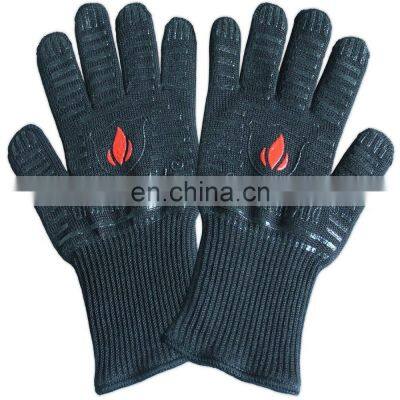 BBQ Kitchen Heat Resistant Grill Silicone Lined Aramid Fiber Mitt Gloves