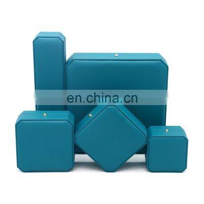 Custom Logo Octagonal Shape Blue Green Color Pu Leather Ring Pendant Earrings Box photo-5