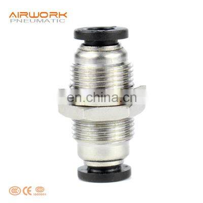 PM Bulkhead Union Pneumatic Plastic and Brass Straight Fitting Round Air Tube Connector photo-2