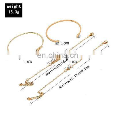 4Pcs/set Women Vintage Crystal Leaves Geometric Chain Gold Bracelet Set Bohemian Bracelets Jewelry photo-4