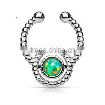 Faux Opal Flax Fake Septum Clicker Nose Piercing Body Jewelry photo-4