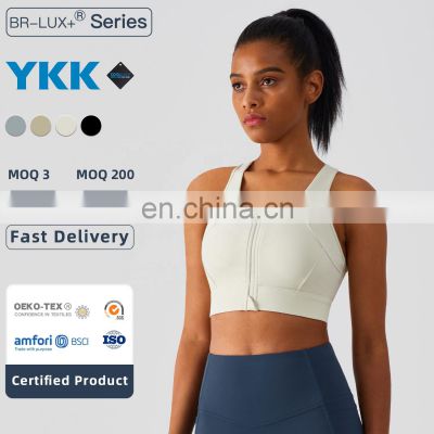 New Arrival Front Zip Sports Quick Dry Gym Bras Women Racer Back High Impact Yog Tops