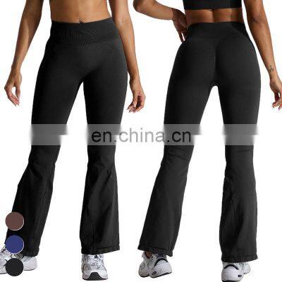 Customized Logo Wide Leg Seamless Outdoor Sports Pant Scrunch Butt High Waist Fitness Pants Women Seamless Flare Yoga Leggings photo-4