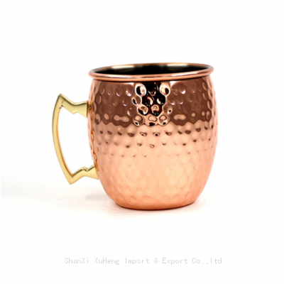 Moscow Mule Mugs 18 oz Hammered Copper Mugs Stainless Steel Lining Copper Plating Cup with Handles for Making Cool Drinks