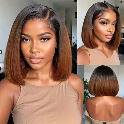 1b/30 Ombre Brown Colored Short Bob Human Hair Lace Frontal Wig 210% density 13x4 Lace Front Wigs For Women