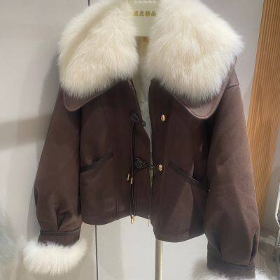 Autumn and winter fox fur coat for women Korean motorcycle fur integrated thick goose down liner Parker jacket