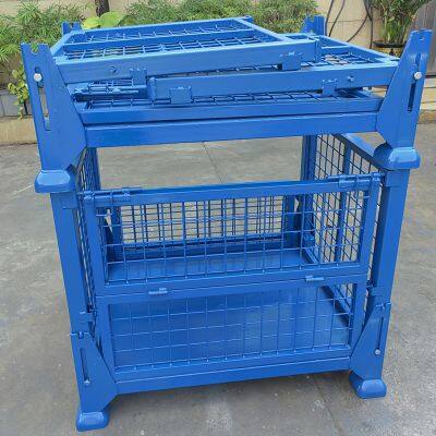 Складные для удобного хранения стопляемые контейнеры из металлической сетки, металлические клеточные контейнеры для склада