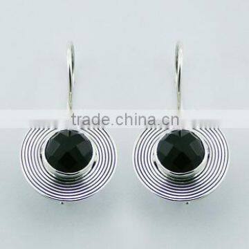 Handmade 925 Sterling Silver Earrings Black Agate Gems