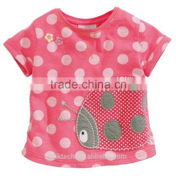 top fashion cheap pink t shirt white dot applique ladybird baby girls t shirt summer