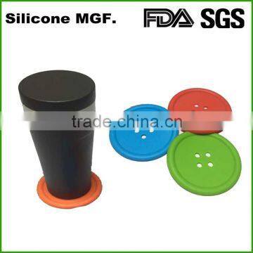 Customized button shape cheap slicone rubber glass cup coaster pads