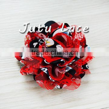 Black/Red Skull chiffon lace flower supplies, fabric flower wholesale, chiffon hair flower-Halloween flower - Wholesale - DIY