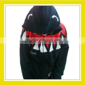 2016 Fashion Products Bros Mr Shark Open Mouth Sharp Teeth Unisex Long Sleeve Cotton Black Zippered Hoodie