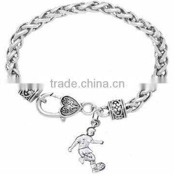 3D Soccer Player Kicking Ball Charm, Comes On An Intricately Detailed Antiqued Silver Tone Chain Link Bracelet