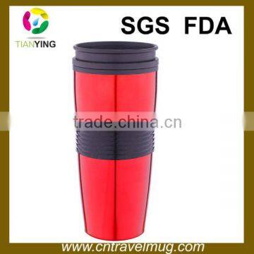 red Stainless steel outer and PP inner insulated travel coffee mugs with lid and silicone strip