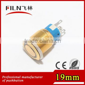 19mm dia plated gold 110V LED light on off push button switch