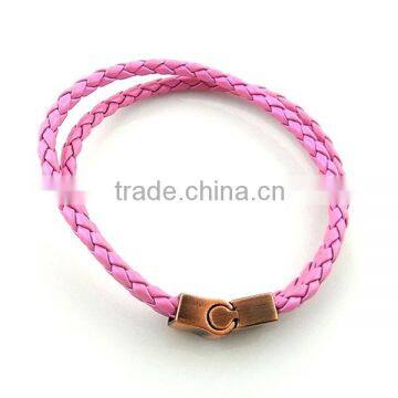 Fashion handmade pink leather bracelet for ladies