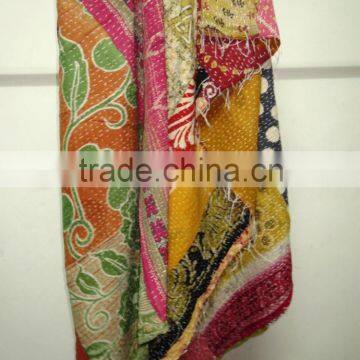 Indian Reversible Cotton Sari Throw Designer Patchwork Ralli Gudri Vintage Cotton Kantha Blanket