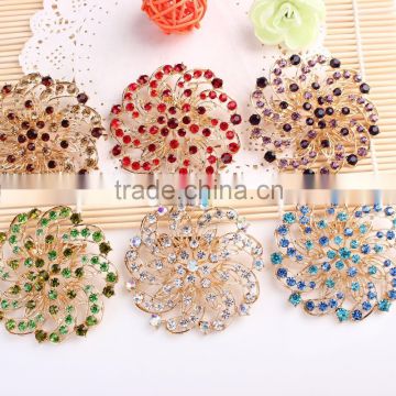 Gradient color red,brown,aqua,green Rhinestone flower brooch pins, Fashion designs crystal rhinestone brooch pin for dresses