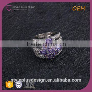 R63483K01 Women Gay 925 Sun Silver Ring Engraving Machine Amethyst Square Cut 5 Layer Gemstones 18K Platinum Plated Rings photo-2