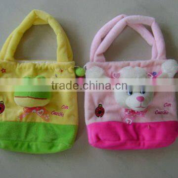 Stuffed and promotional soft animal toy plush handbag with pompom for children