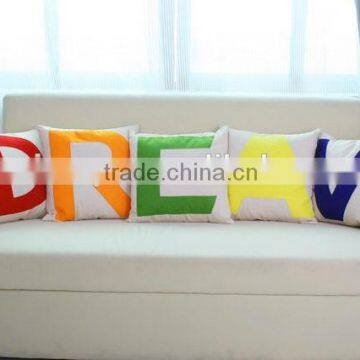 100% cotton fabric English letter design cushion cover colourful decorative sofa cushion cover