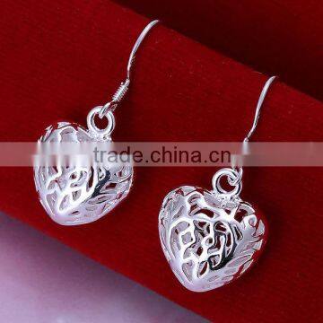 925 sterling silver jewelry wholesale dangle hollow heart earrings