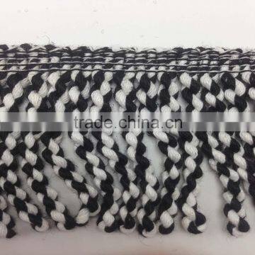 braid black white conso upholstery pillow cotton bullion fringe