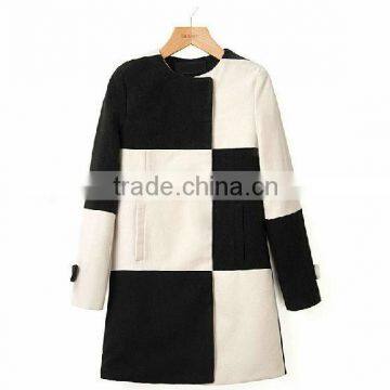 Ladies Fashion Black And White Plaid wool grid coat,women clothing plaid pattern design wool coat