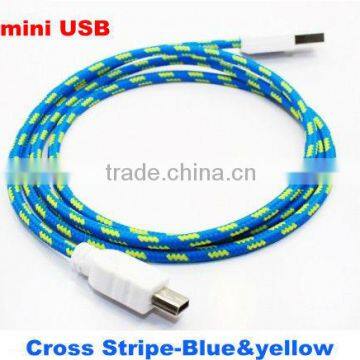 Multi colors Textile braided mini USB cable