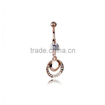 Multi Clear Gems Paved Gold Plated Circle Inlay Dangle Belly Button Naval Ring.