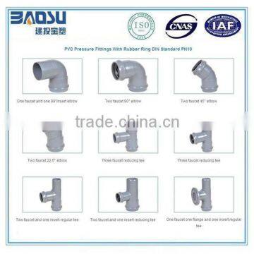 Pvc pressure fittings with rubber ring DIN standard PN10 for water supply