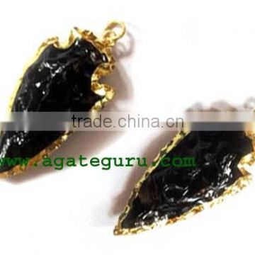 Black Glass Electroplated Agate Stone Arrowhead