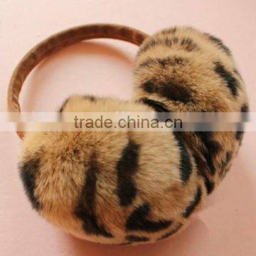 Unique Style Leopard Pattern Print Rabbit Fur Earmuff Purple Color Fur Earflap