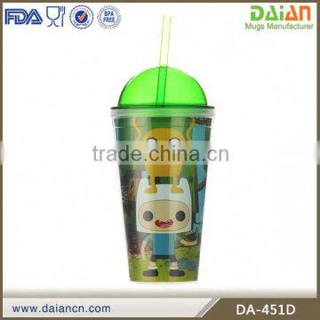 BPA Free Double Wall portable bulk plastic coffee mugs with lids & straws