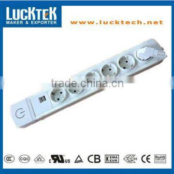 5 WAY GERMANY TYPE POWER STRIP WITH USB CHARGER