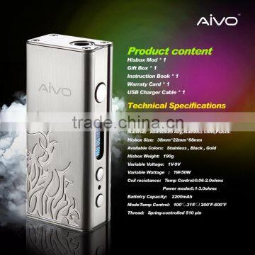 2016New e Cig vape mod TC 50W temperature control e cigarette box mod e cig China brand Manufacturer AIVO