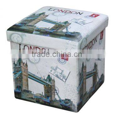 High Quality! London Bridge Multi-function Printed PVC Folding Storage Ottoman