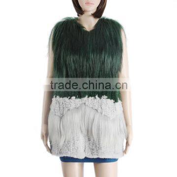 Women sheared rabbit fur and goat fur vest / women real fur vest/Stylish Long KZ150092