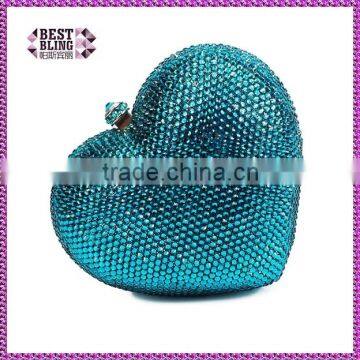 blue color heart shape rhinestone fancy ladies purse (B1014-SI)