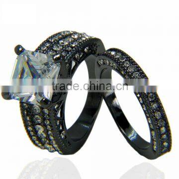 Vintage Lovers Ring Designs Wide Large Zircon Stone Gunblack Plated Wedding Bands