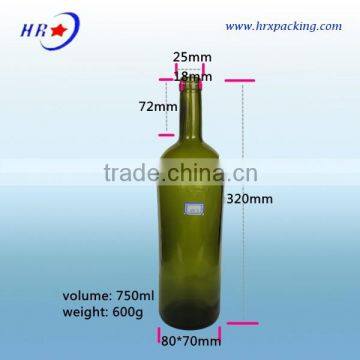 750 ml dark green bordeaux wine bottle, Special glass bottle for red wine