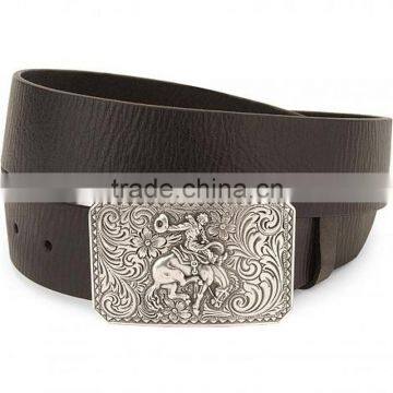 Bronco buckle black genuine leather western belt for men